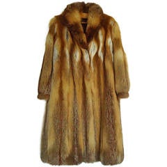 Royal Golden Red Fox Culf Length Swing Fur Coat w Colar