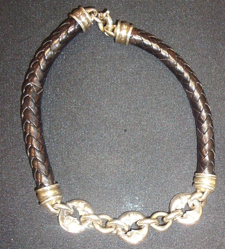 Rare Barry Kieselstein Cord Silver Necklace w Moon Faces