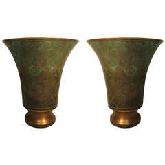 Two Carl Sorensen Verdigris Bronze Vases