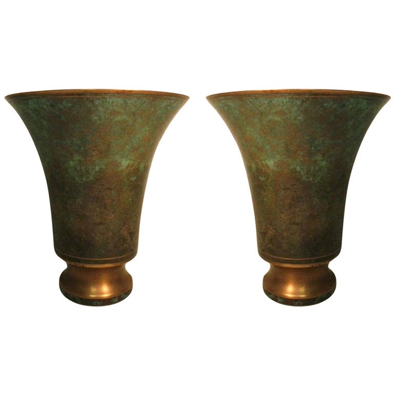 Two Carl Sorensen Verdigris Bronze Vases For Sale