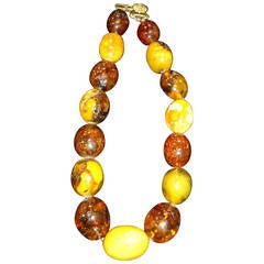 Rare Large Oval Eggyolk Vintage Latvian Amber Necklace