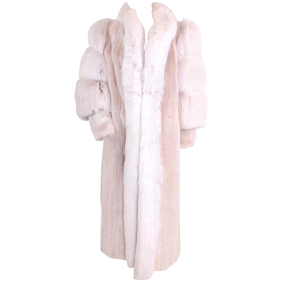 SALE ! Fabulous Sheared Mink White Fox Floor Length Puffed Sleeves Coat For Sale