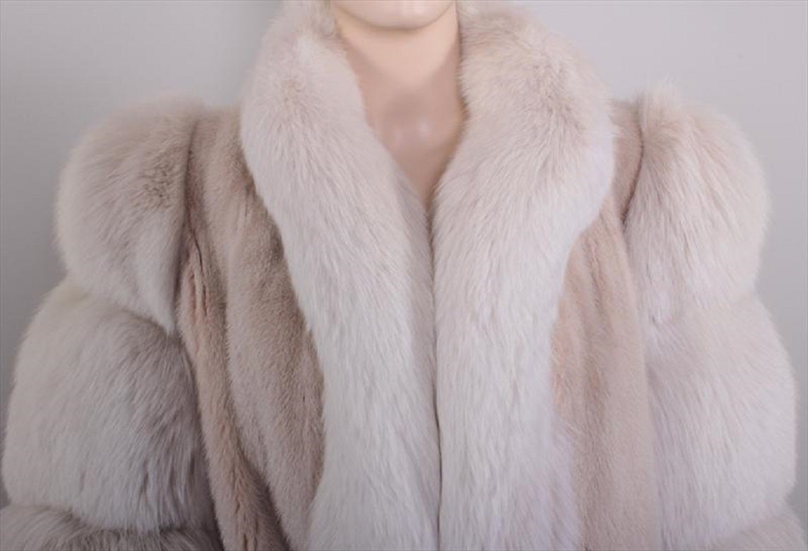 Late 20th Century SALE ! Fabulous Sheared Mink White Fox Floor Length Puffed Sleeves Coat For Sale