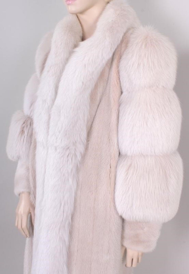 Modern SALE ! Fabulous Sheared Mink White Fox Floor Length Puffed Sleeves Coat For Sale