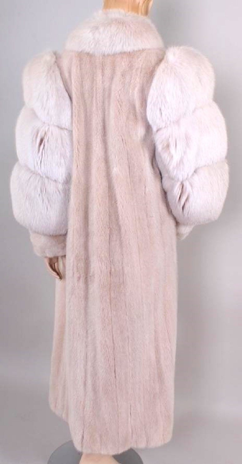 American SALE ! Fabulous Sheared Mink White Fox Floor Length Puffed Sleeves Coat For Sale