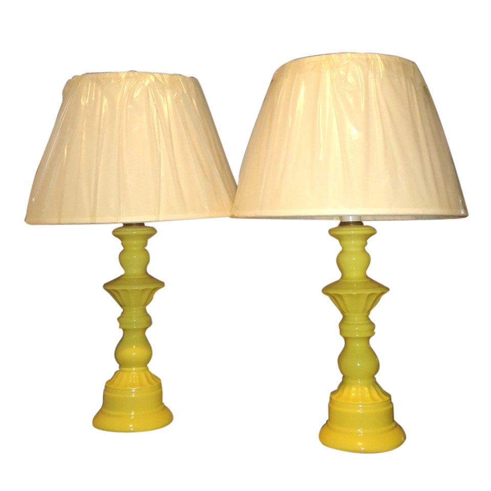 Sleek Canary Yellow Ceramic Mid century Modern Pair of Lamps at 1stdibs