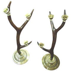 Pair of Black Forest  Antler Horn Candlesticks