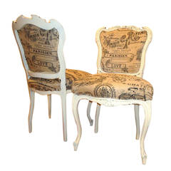 Pair of French Louis XV style 19 th c  Burlap Chairs