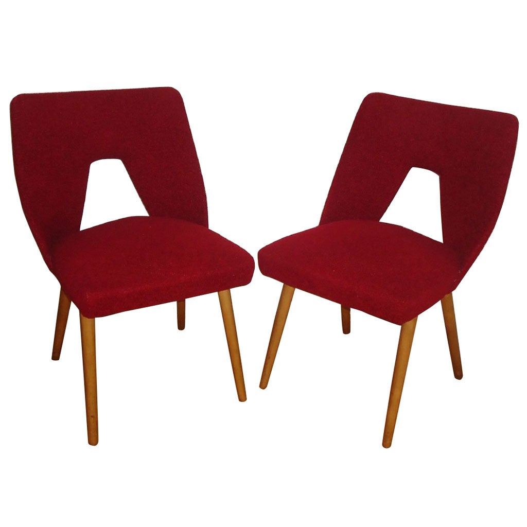 Italian Pair Mid-Century Modern Vine Red Chairs Carlo di Carli style For Sale