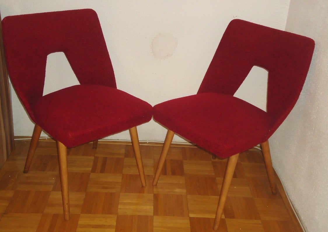 Italian Pair Mid-Century Modern Vine Red Chairs Carlo di Carli style In Good Condition For Sale In Boca Raton, FL