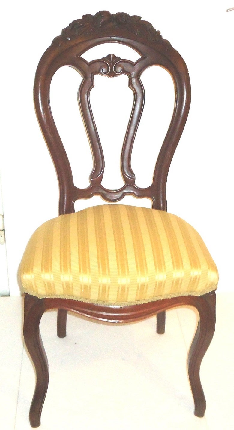 Antique French Baroque Revival  Medallion Chair w Carved Floral Open Back