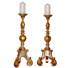 Pair of  Gustavian 19th Century Gold and Silver Leaf Candlesticks