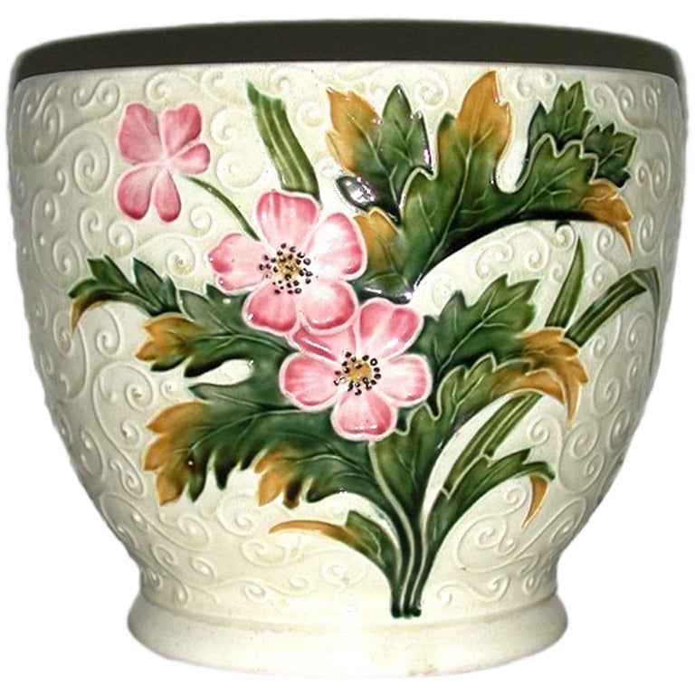 Austrian Art Nouveau Cachepot Majoica Flower Pot/planter For Sale