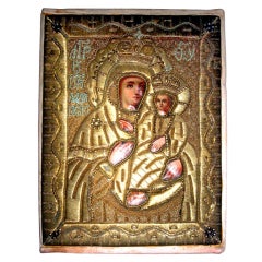 Rare Gold Thread Antique Russian Icon Mother of God