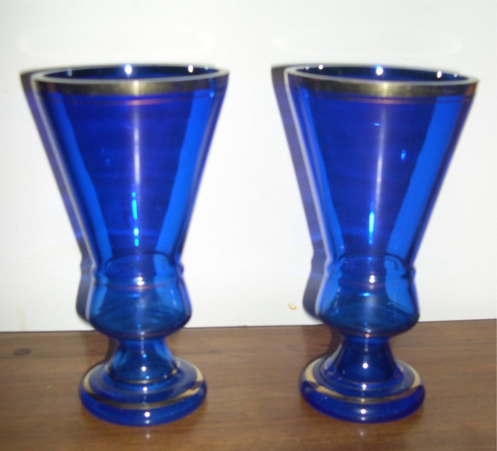 SUPER SALE! -  Pair Of 19 th c Antique Russian Cobalt Glass Goblets