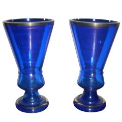 SUPER SALE! -  Pair Of 19 th c Antique Russian Cobalt Glass Goblets