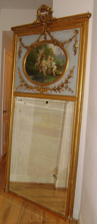 SUPER SALE! - Spectacular French Louis XVI  Style Gilded Trumeau Floor  Mirror
