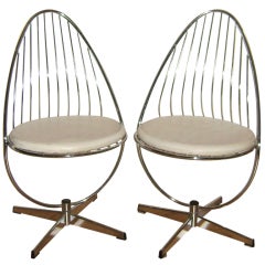 Pair Mid Century Egg- Shape Chrome Chairs