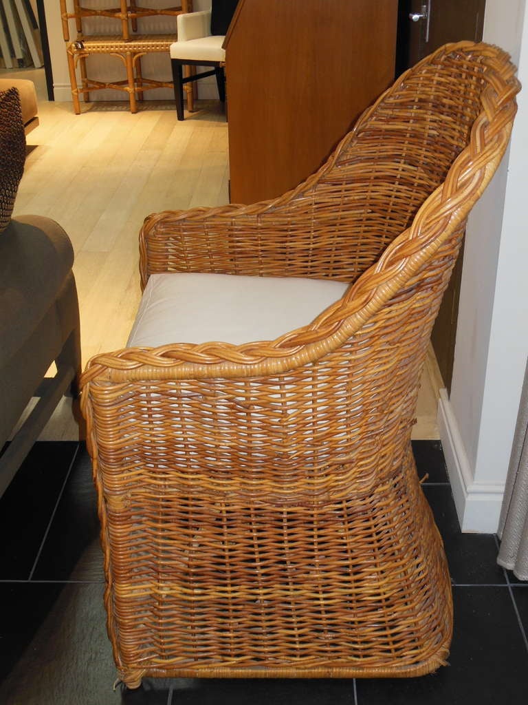 Wicker chair and off-white cushion
