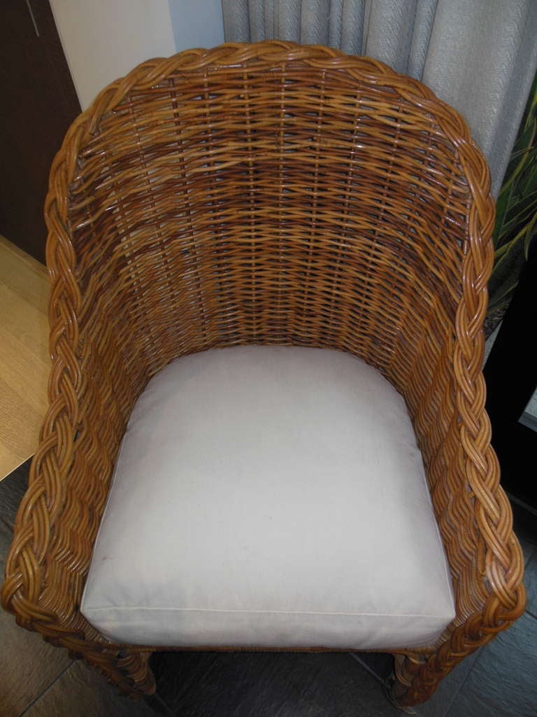 Michael Taylor Wicker Arm Chair In Good Condition For Sale In Scottsdale, AZ
