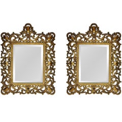 Antique Pair of Mirrors in Ornate Brass Frames