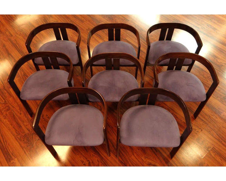 Mid-Century Modern Set of Eight Rosewood Pigreco Chairs Afra and Tabia Scarpa for Gavina