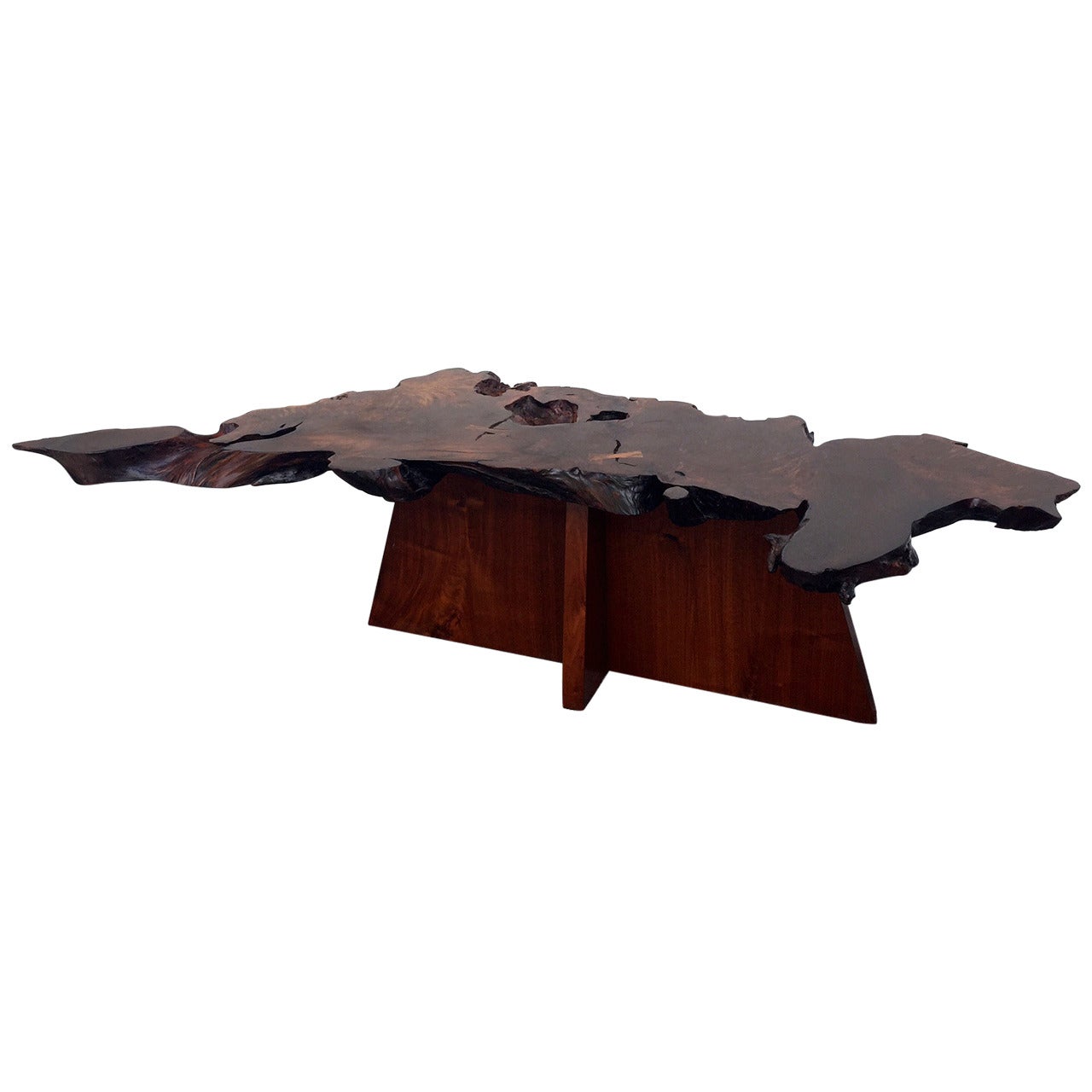 Rare and Exceptional Walnut and Redwood Root Coffee Table by Mira Nakashima