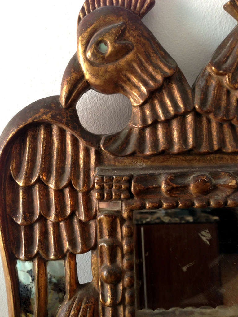 Péruvien Miroir colonial espagnol ancien avec cadre en bois sculpté et doré