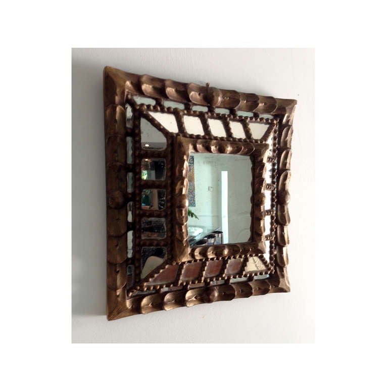 Peruvian Spanish Colonial gilt wood and masaic framed mirror