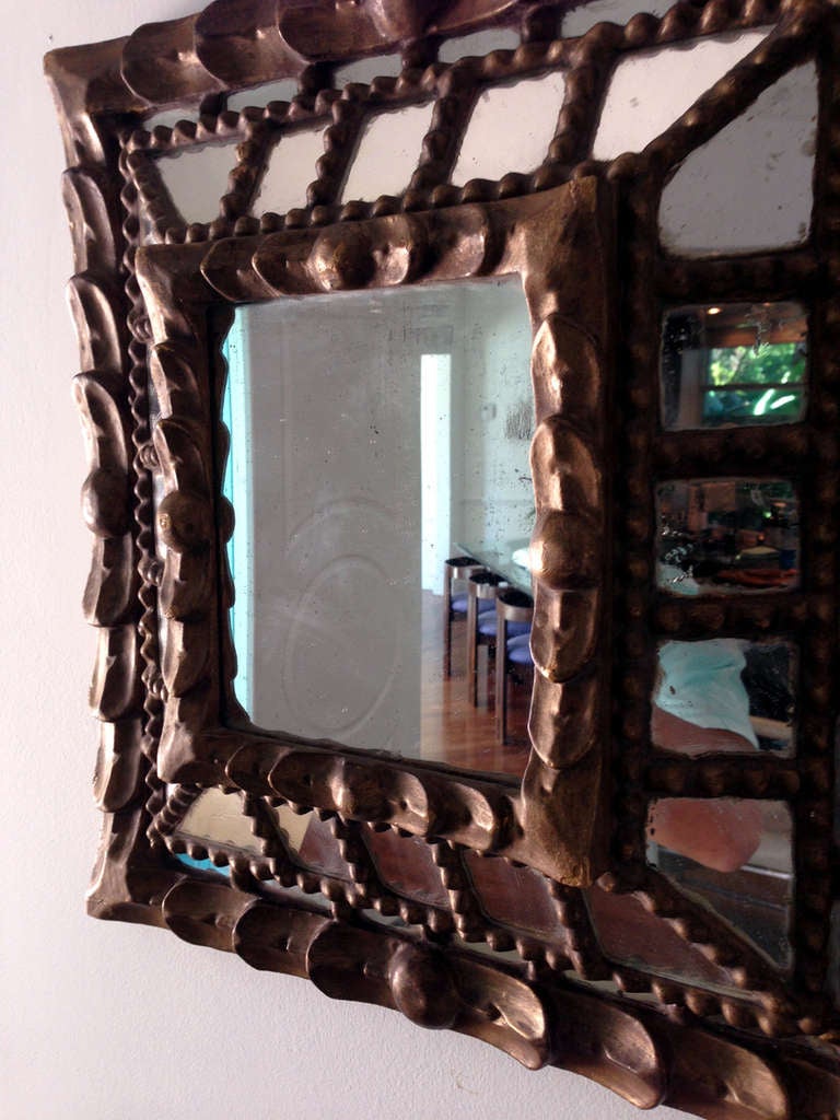 Spanish Colonial gilt wood and masaic framed mirror In Good Condition In Atlanta, GA