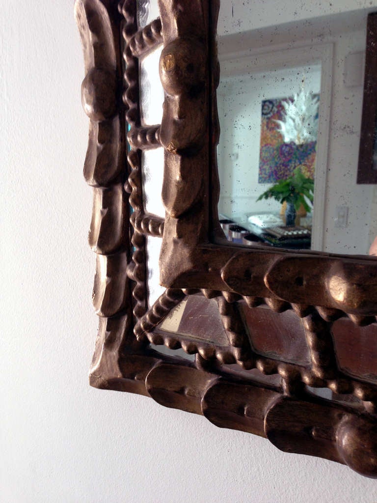 19th Century Spanish Colonial gilt wood and masaic framed mirror