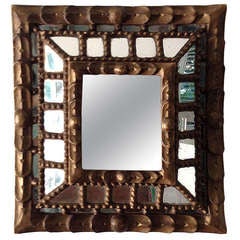 Antique Spanish Colonial gilt wood and masaic framed mirror