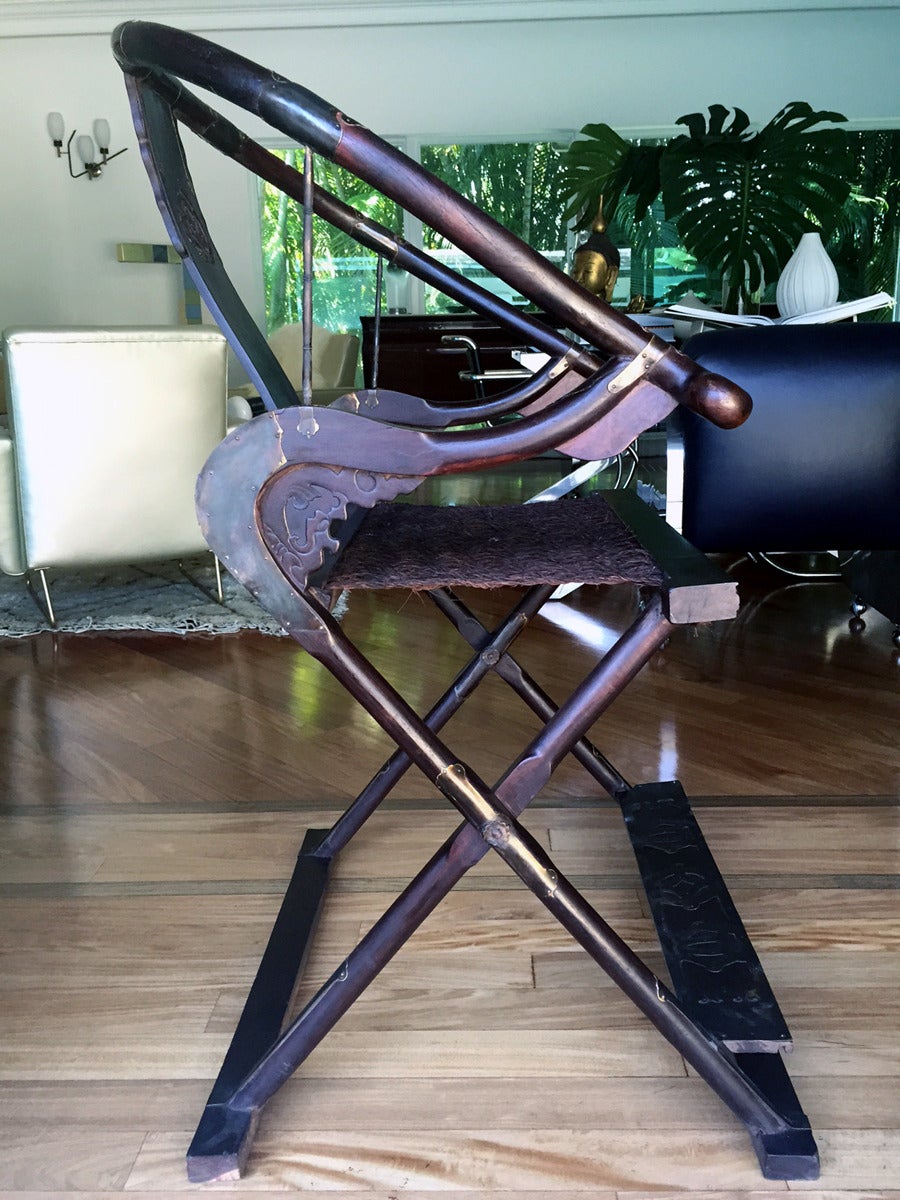 Paire de chaises pliantes chinoises anciennes à dossier en fer à cheval Bon état à Atlanta, GA