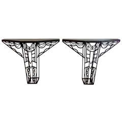 A Pair Art Deco Iron Openwork Console Tables