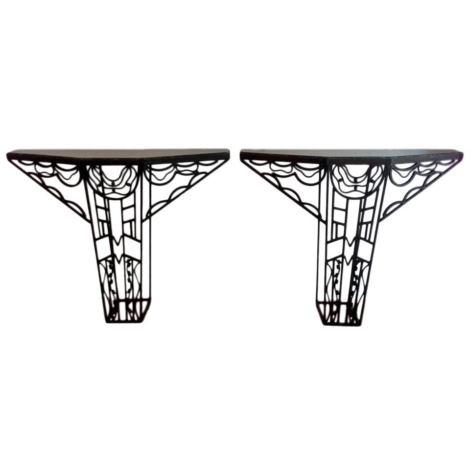 A Pair Art Deco Iron Openwork Console Tables