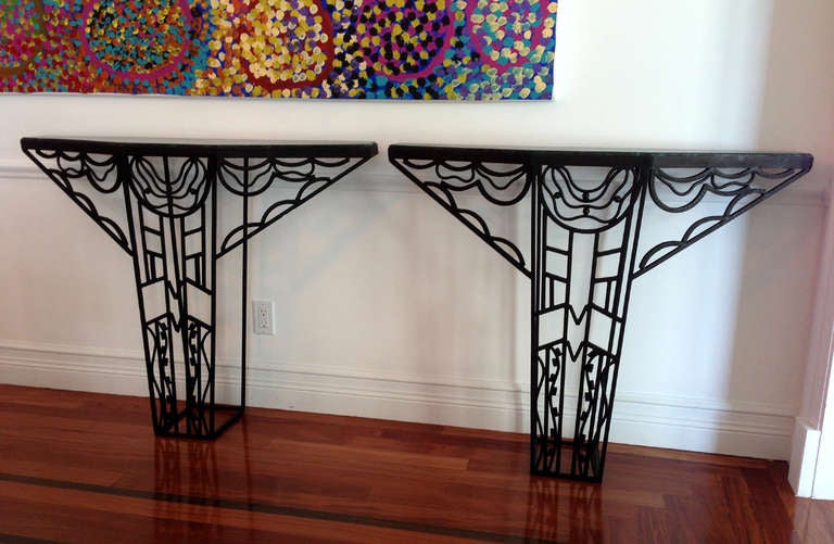 American A Pair Art Deco Iron Openwork Console Tables
