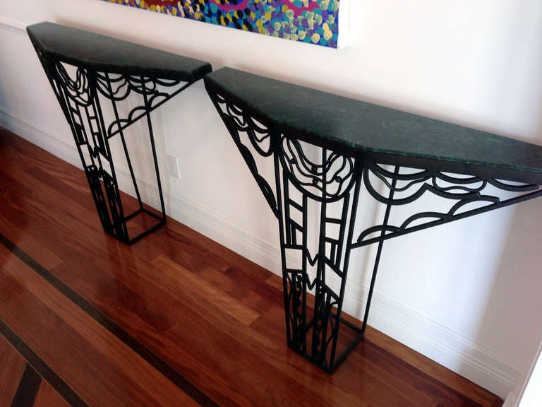 Mid-20th Century A Pair Art Deco Iron Openwork Console Tables