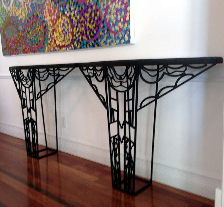 A Pair Art Deco Iron Openwork Console Tables In Good Condition In Atlanta, GA