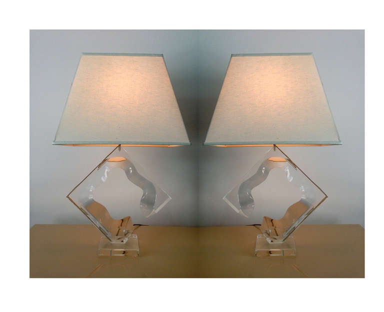Pair Of Vintage Sculptural Lucite Table Lamps Van Teal