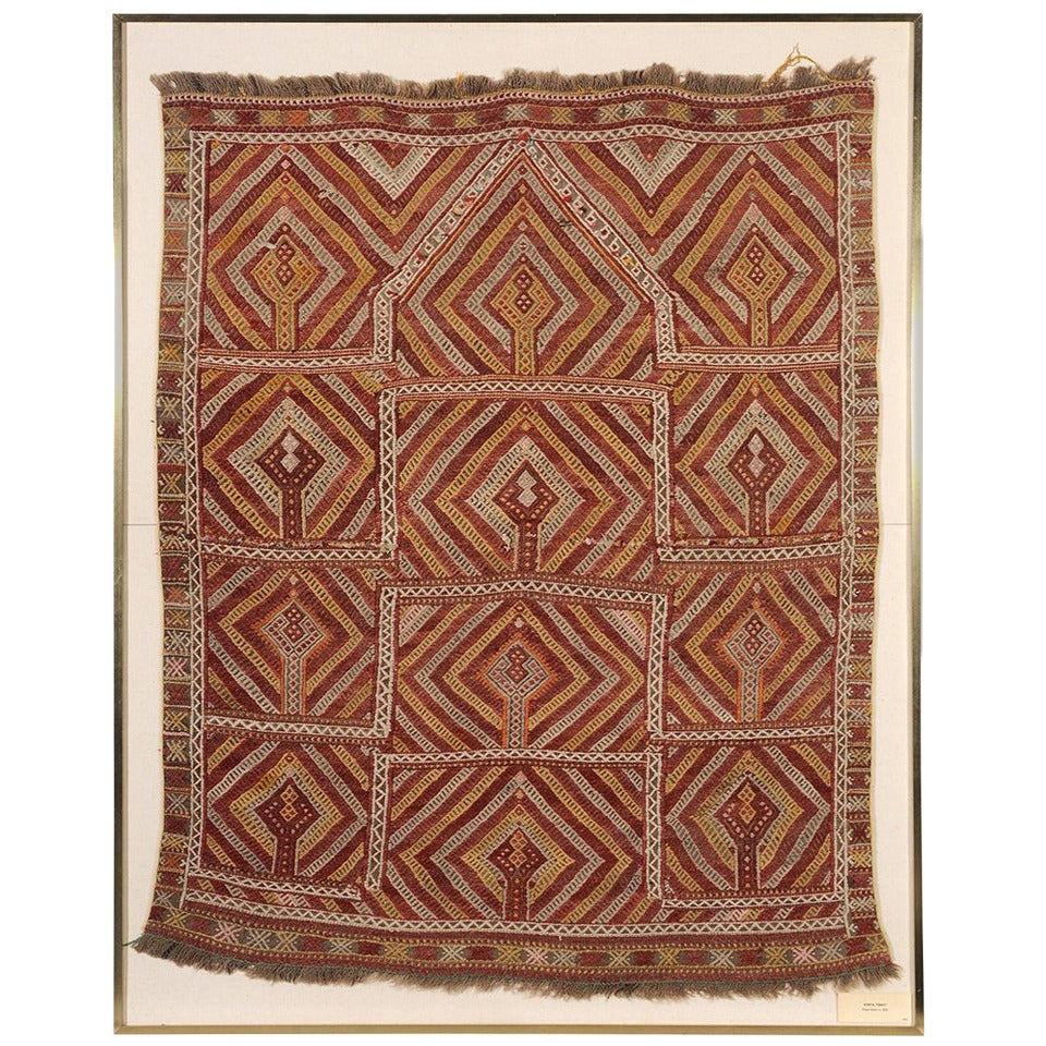 Framed Vintage Turkish Rug with Striking Geometrical Patterns