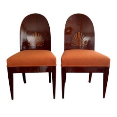A Pair of Antique Biedermeier Side Chairs with Shell Inlay