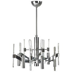Chrome And Glass Italian Chandelier Gaetano Sciolari 6
