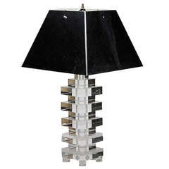 Lucite Table Lamp With Chrome Metal Shade Karl Springer 5