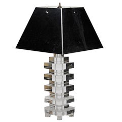 Lucite Table Lamp With Chrome Metal Shade Karl Springer