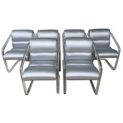 Set of Six Signed Lucite and Chrome Chairs by Lion in Frost