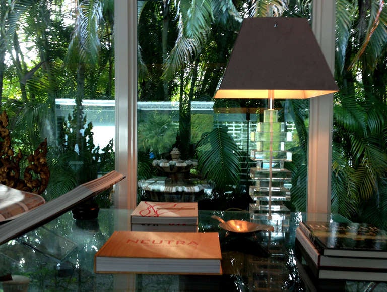 Lucite Table Lamp With Chrome Metal Shade Karl Springer