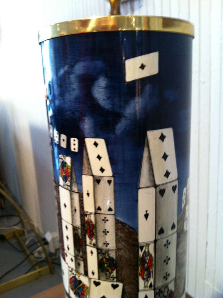 A Pair of Fornasetti Table Lamps House Of The Cards In Good Condition In Atlanta, GA