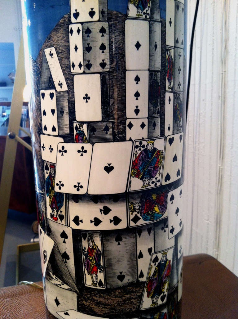 Mid-20th Century A Pair of Fornasetti Table Lamps House Of The Cards