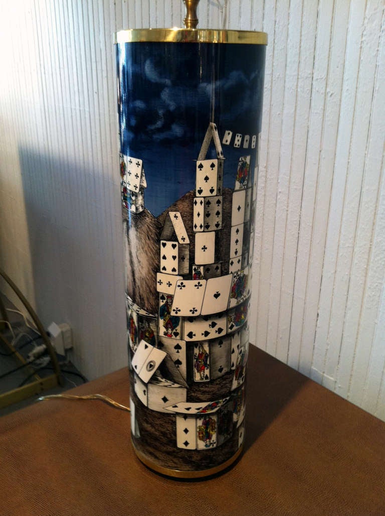 Italian A Pair of Fornasetti Table Lamps House Of The Cards