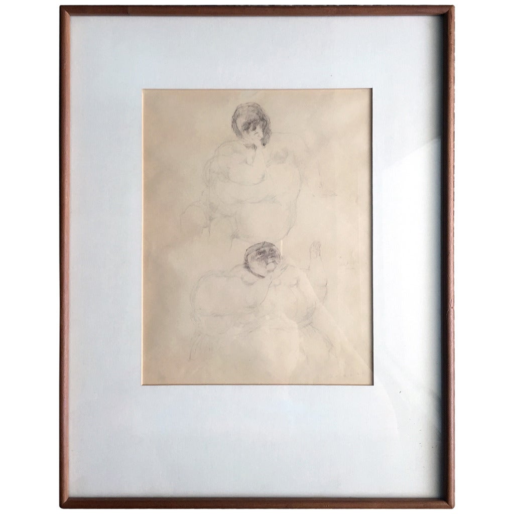 Framed Drawing by Mexican Artist José Luis Cuevas